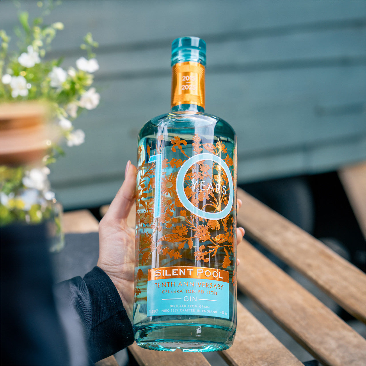 Silent Pool Tenth Anniversary Celebration Edition Gin with complimentary Pear & Patchouli Aroma Garnish